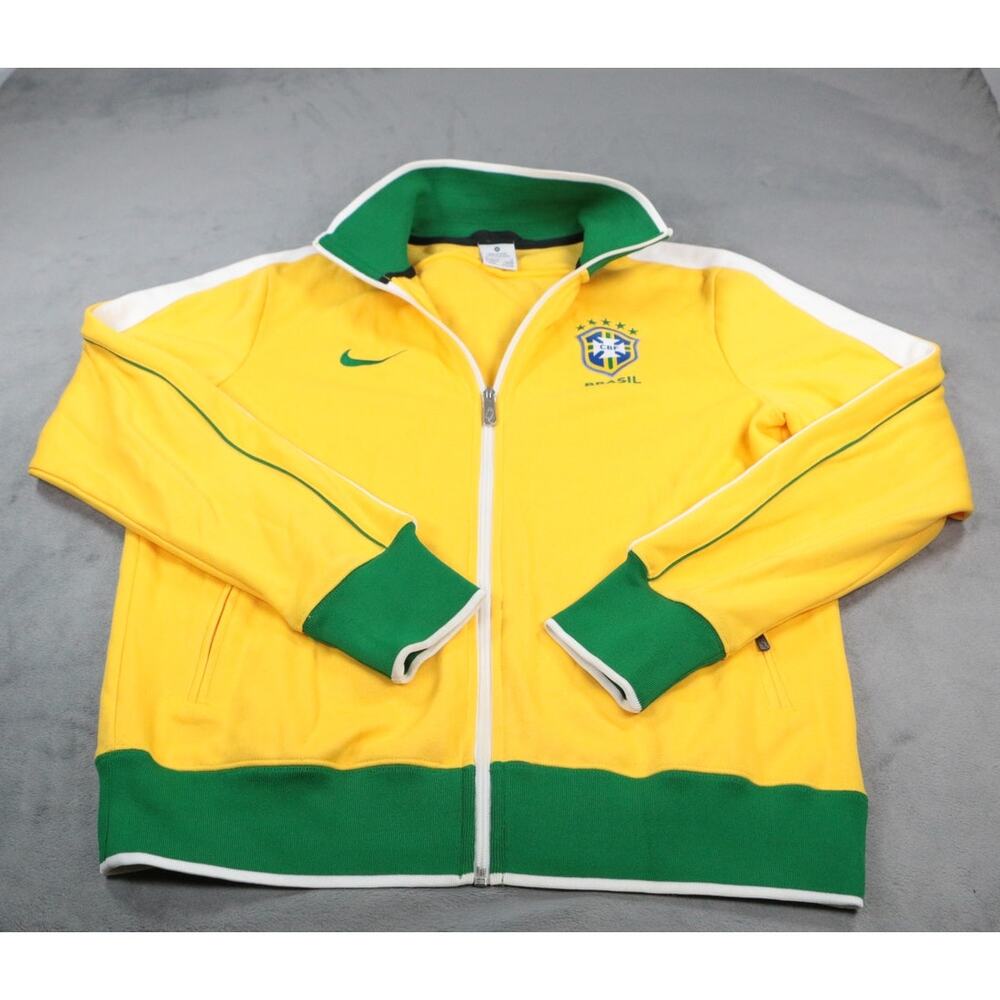 Vintage Nike Brazil Track Jacket Yellow Green Full Zip Soccer Futbol Mens Medium